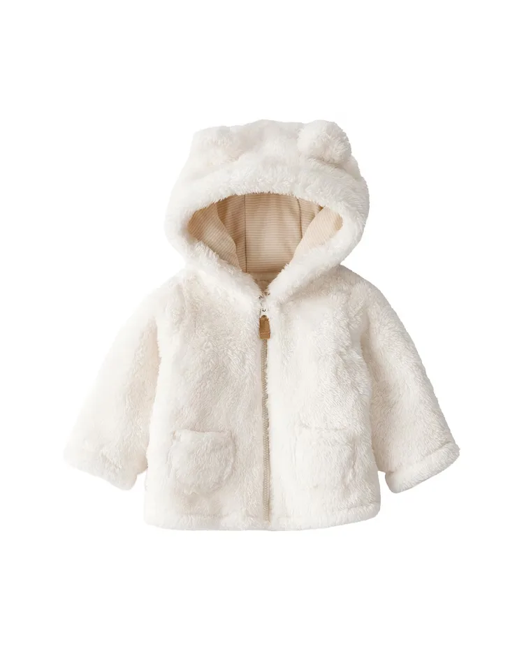 Casaco bebê peluciado com capuz urso - off-white | Carter's