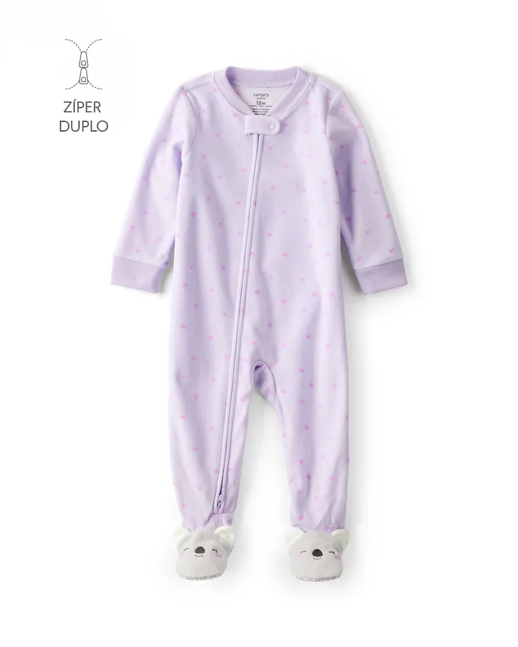 Macacão infantil em fleece coração coala - lilás | Carter's